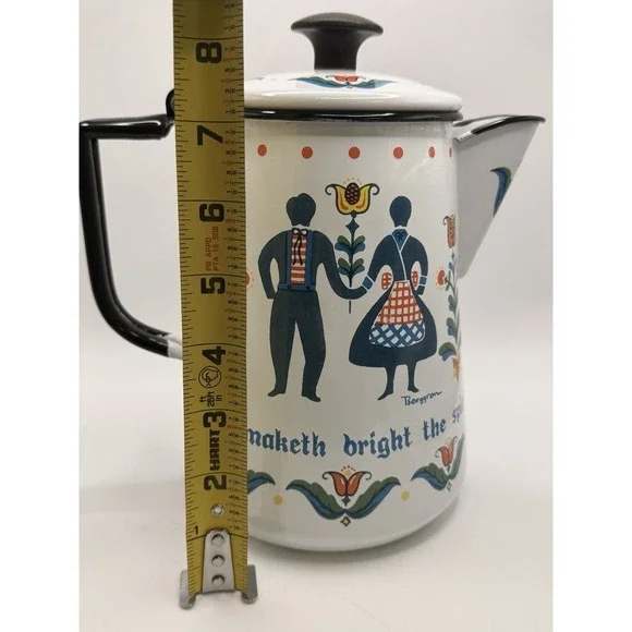 Vintage 7.5" Enamel Coffee Hot Water Pot, Berggren Hinged, Swedish Z19 - Picture 10 of 11